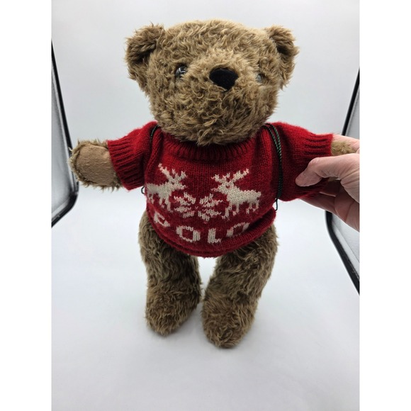 Vintage 1998 Ralph Lauren Polo Teddy Bear Red Reindeer Sweater Green Backpack - Picture 6 of 8